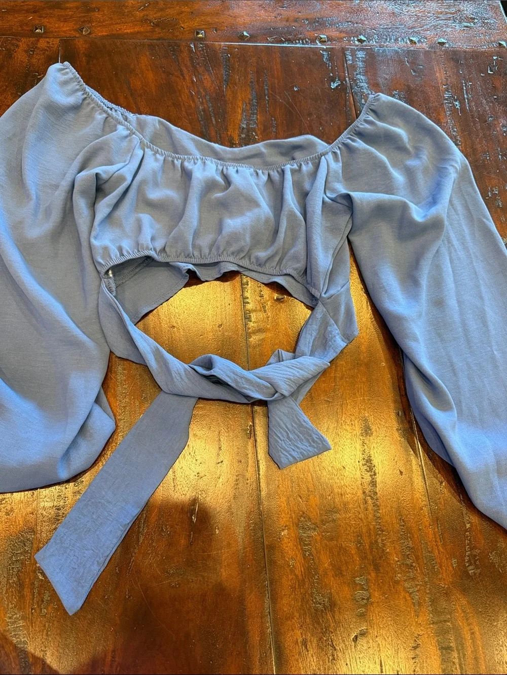 Altar'd State Blue Puff-Sleeve Cropped Top